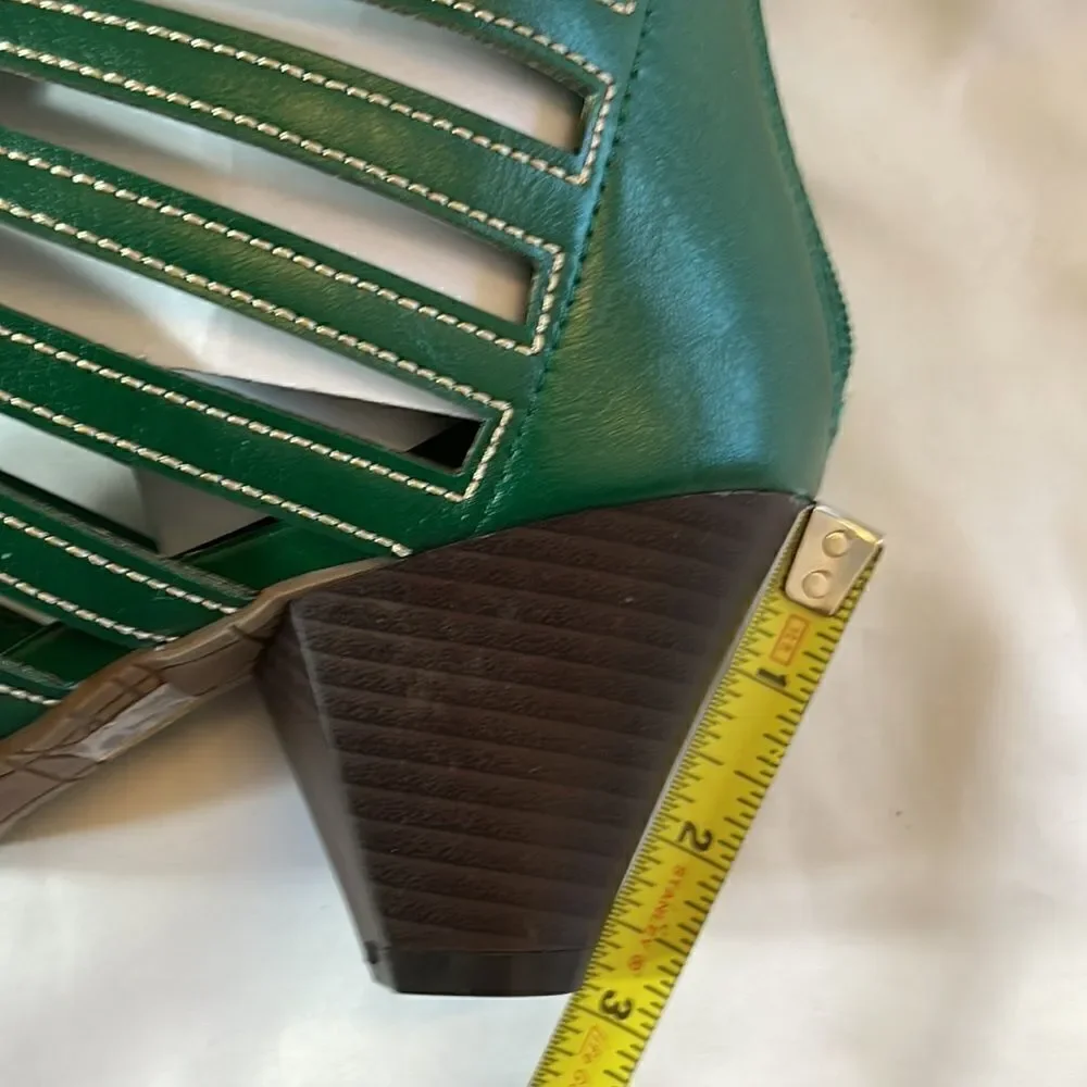 RASOLLI GREEN LACE UP CUT OUT SHOOTIES.  ZIP UP BACK. NEW IN BOX